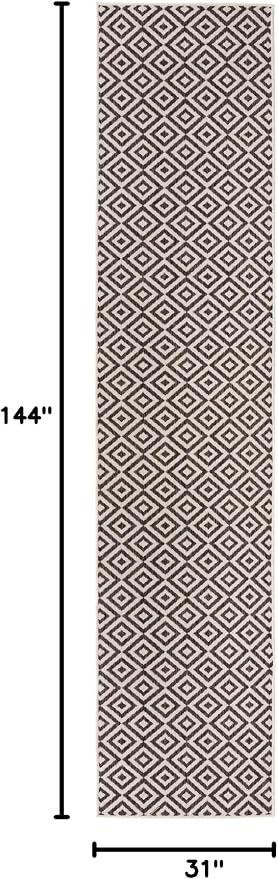 Unique Loom Jill Zarin Outdoor Collection Area Rug - Costa Rica (2' 7'' x 12' Runner, Charcoal Gray/ Ivory)