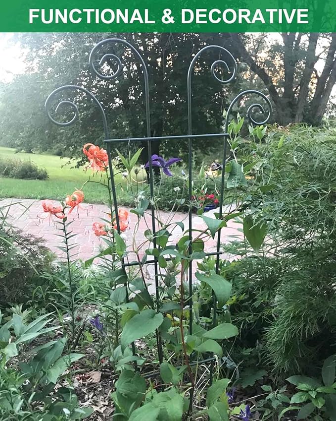 Mklsit 4 Pack 32'' Wave Shape Black Metal Garden Trellis for Climbing Plants, Indoor/Outdoor Potted Plants, House Plants, Vines, Roses, Vegetables
