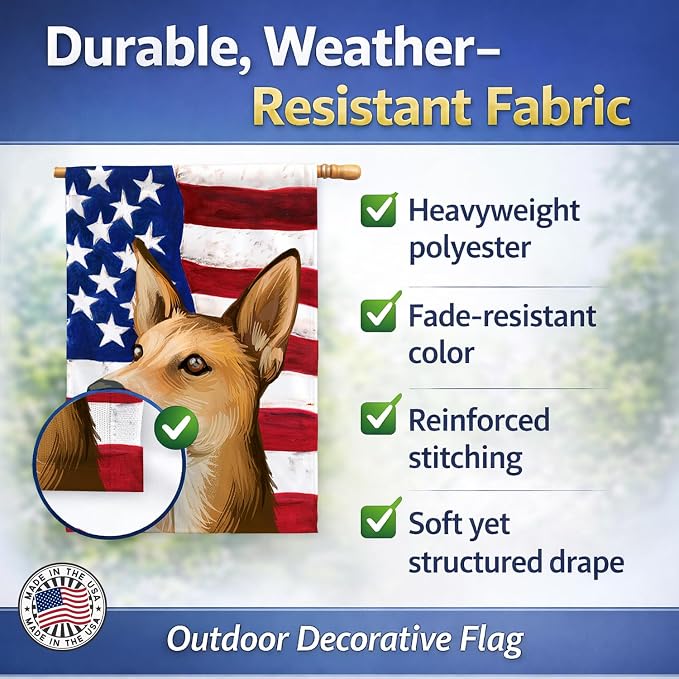 Caroline's Treasures CK6567CHF Indian pariah dog American Flag House Flag Large Porch Sleeve Pole Decorative Outside Yard Banner Artwork Wall Hanging, Polyester, House Size, Multicolor