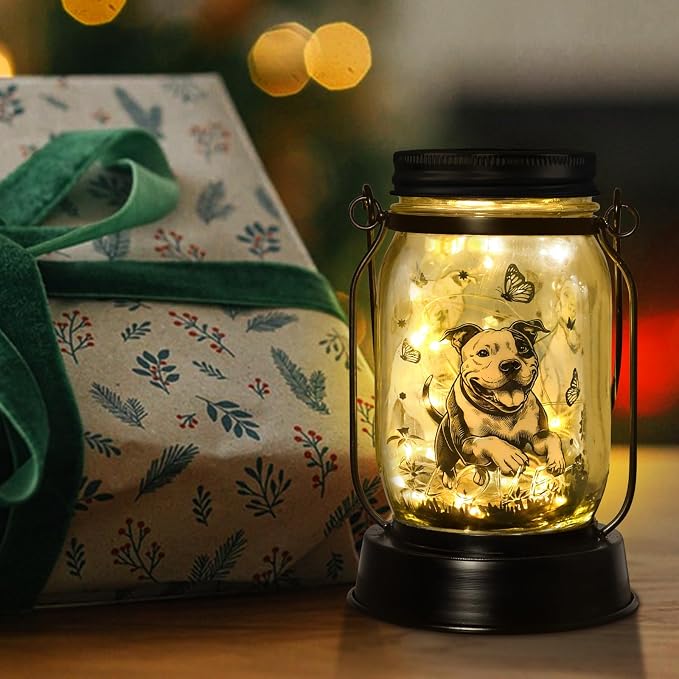 kyoryuger Pit Bull Gifts for Women/Men Pit Bull Solar Lanterns Mom Birthday Pibble Dog Lovers Lantern Pet Loss Animal Bully Memorial Lights Solar Garden Decoration Yard, Patio,Backyard,Porch Torches