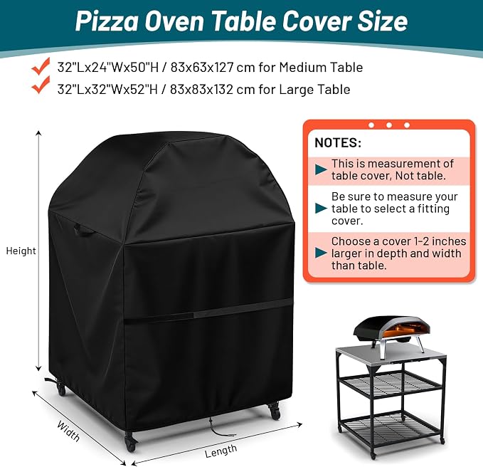 Outdoor Pizza Oven Table Cover for Ooni Oven and Large Table, Waterproof Outdoor Grill Table Covers Pizza Oven Stand Covers (Cover Only) - 32''Lx32''Wx52''H / 83x83x132 cm, Black