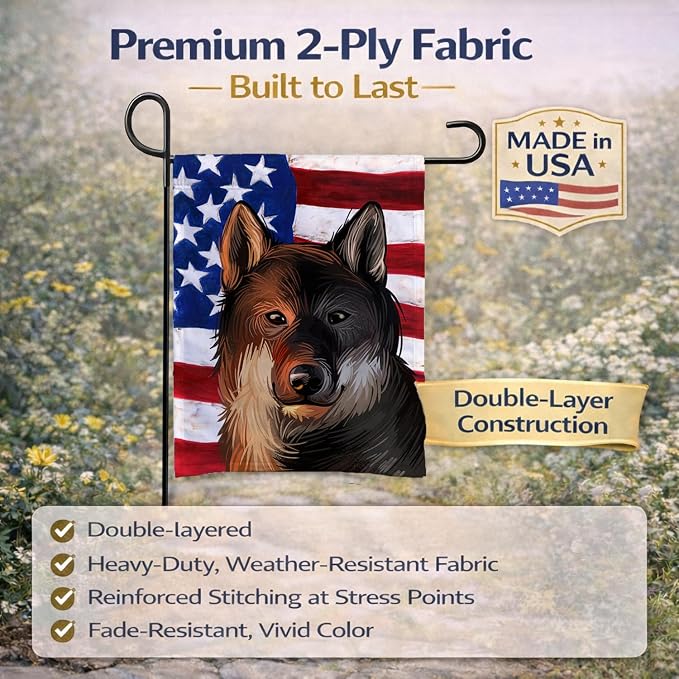 Caroline's Treasures CK6706GF Shikoku Dog American Flag Garden Flag Mailbox Flag Decorative Yard Flag Banner Outside Patio Artwork Yard Flower Beds, Garden Size, Multicolor