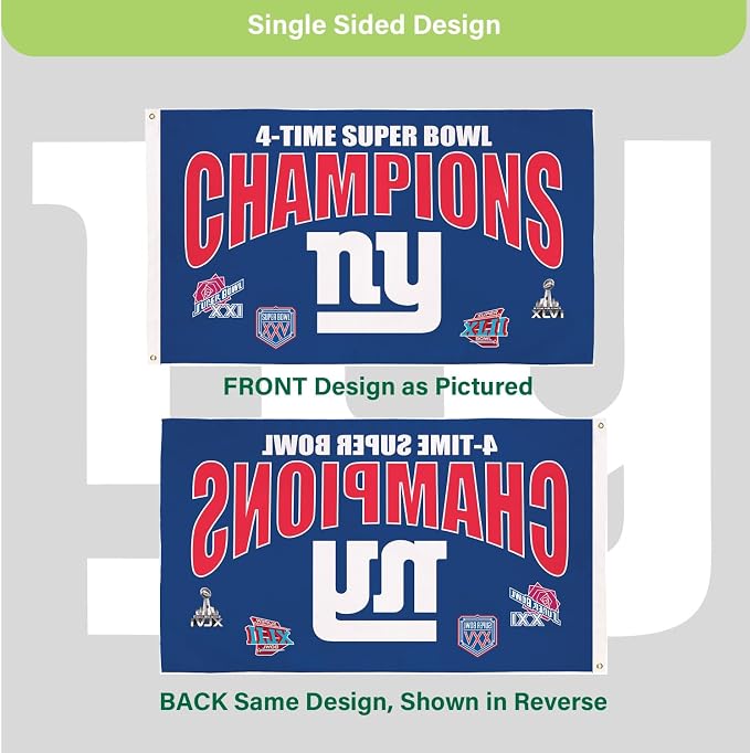 Team Sports America NFL New York Giants Multi-Win Superbowl Champions 3x5 Flag for Outside with Grommets | Outdoor & Indoor | Heavy Duty Flag & Banner | Works with Flag Pole for Outside House