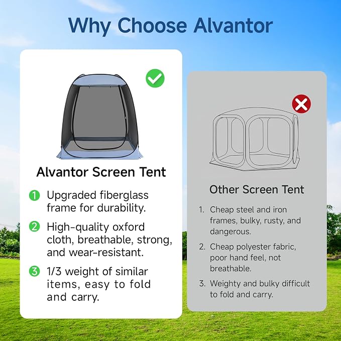 Alvantor Pop Up Screen House Tent, Instant Outdoor Gazebo with Mosquito Netting & UPF 50+ Sun Protection, Portable Canopy Shelter for Patio, Backyard, Camping (2-10 Person)