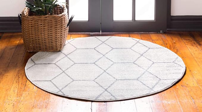 Unique Loom Trellis Frieze Collection Area Rug - Geometric (4' 1" Round, Ivory/ Gray)