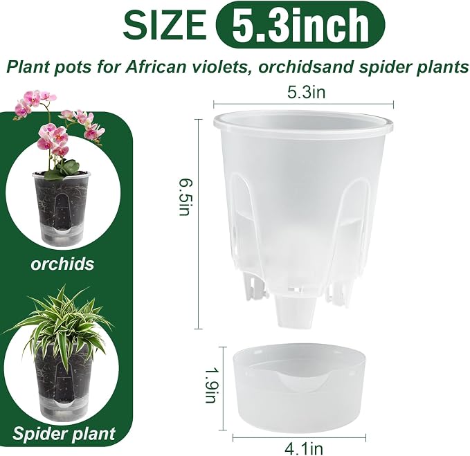 Cdd's Path Upgraded 5-Pack 6 Inch Naked Root Planter Self Watering Pots Set, Plant Pots with Holes for Indoor/Outdoor Plants with Watering Hole/Reservoir and Air Pipes, Clear