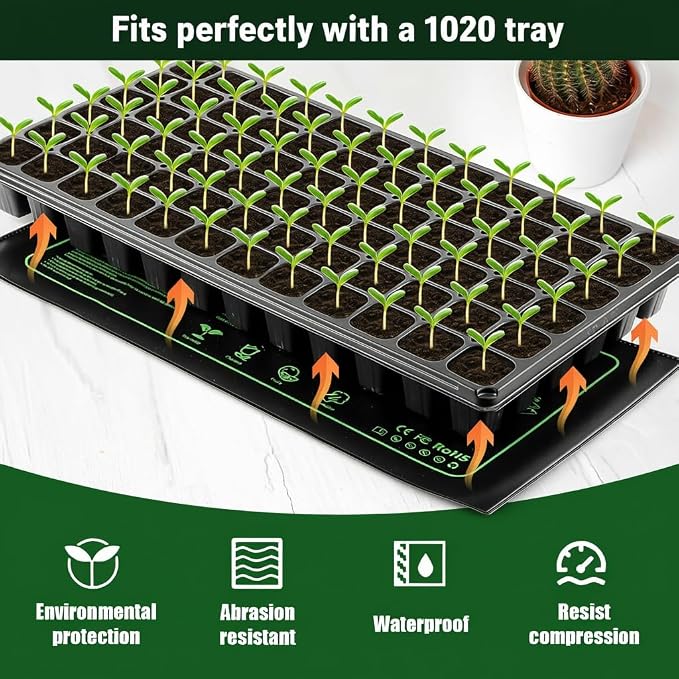 2 Pack Plant Heating Mat, 10”x20.5" Waterproof Seedling Heat Mat for Seed Starting Seeds Germination Plants, 18W Graphene Thick Reusable Heating Pads Fit For 1020 Seedling Trays, Ideal Gardening Gifts