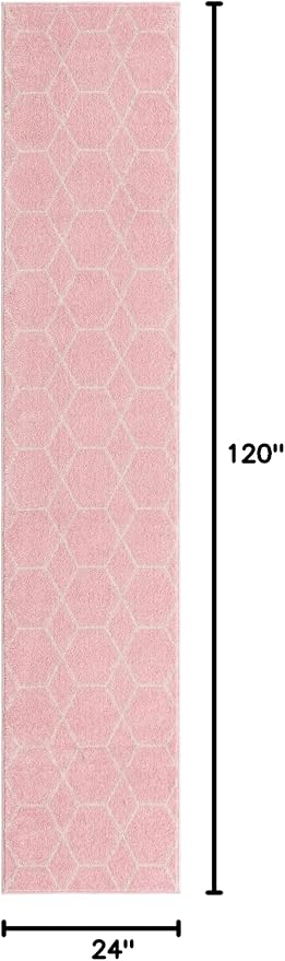 Unique Loom Trellis Frieze Collection Area Rug - Geometric (2' x 10' Runner, Light Pink/ Ivory)