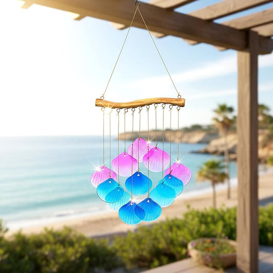 Glass Shell Wind Chimes for Outdoor Decor -Durable Windchimes for Garden, Porch, and Christmas Spaces, Unique Handmade Outdoor Wind Chimes, Yard Christmas Decorations