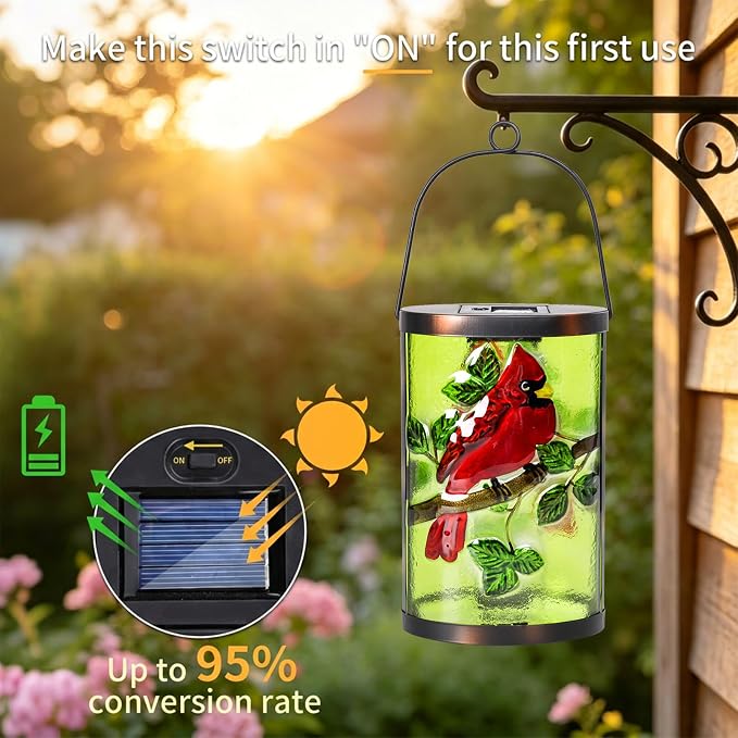 Hanging Solar Lantern Outdoor Decorative Waterproof LED Solar Cardinal Lights Tabletop Lamp for Outdoor Patio Garden