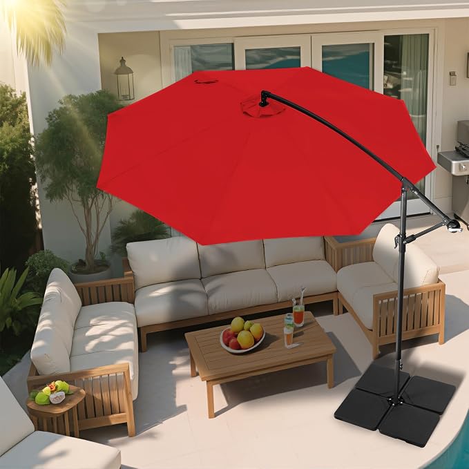 Offset Patio Umbrella Cantilever - 10 FT Cantilever Umbrella Outdoor with Crank and Cross Base, UV Protection Large Patio Umbrella for Garden, Deck, Backyard, Pool, Porch (Red)