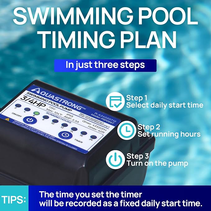 AQUASTRONG 3/4 HP Above Ground Pool Pump with Timer, 1.25"&1.5''adapter, 115V, 4332GPH, High Flow, Powerful Self Primming Swimming Pool Pumps with Filter Basket