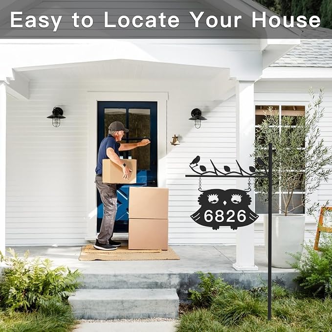 Metal Address Sign for Houses, House Numbers for Outside, Double-Sided Reflective Home Address Sign For Yard, Mailbox Decor Numbers, Address Plaques for High Visibility with 44in Pole