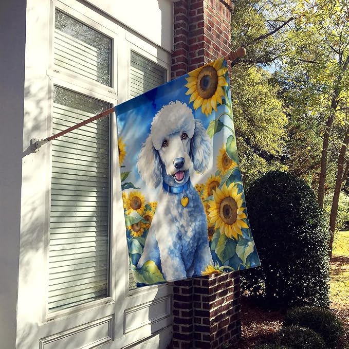 Caroline's Treasures DAC6142CHF White Poodle in Sunflowers House Flag Large Porch Sleeve Pole Decorative Outside Yard Banner Artwork Wall Hanging, Polyester, House Size, Multicolor