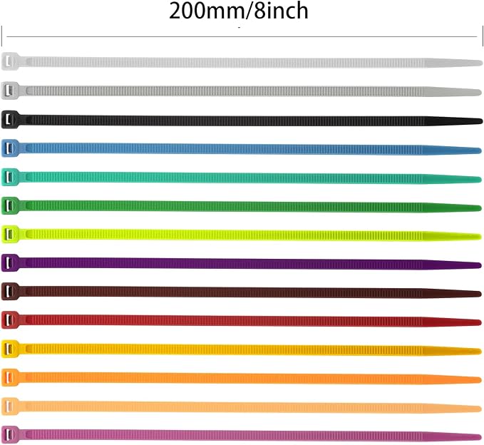XINGO 1200 PCS Colored Garden Zip Ties 8 inch, 50 lbs Strength, Multicolor Self-Locking Nylon Zip Ties for Marking Chickens Legs or Deco Mesh Wreath Supplies