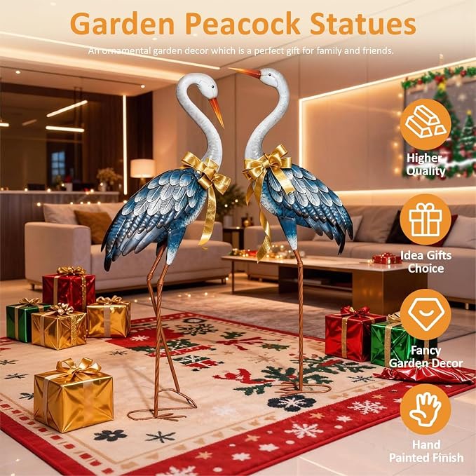 Kircust Blue Metal Heron Statues,Outdoor Garden Crane Sculptures 47-48 Inch | Waterproof and Rust-proof Bird Yard Art, For Pond & Lawn Garden Decor