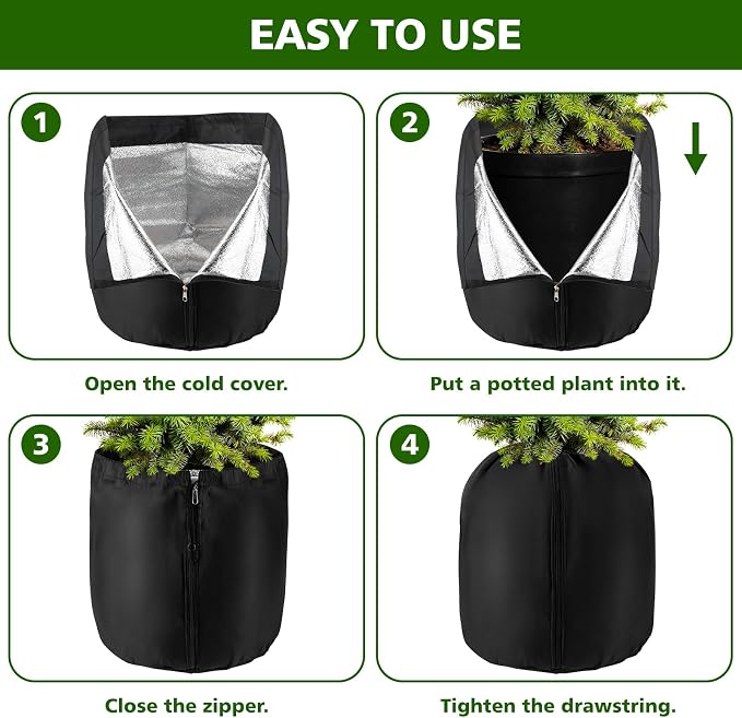 2 Pcs Plant Pot Covers for Winter Large Potted Plant Freeze Protection Cover Frost Jacket with Zipper Drawstring to Keep Outdoor Plants Flowers Shrubs Trees Warm (25.6" D x 19.7" H - Black)
