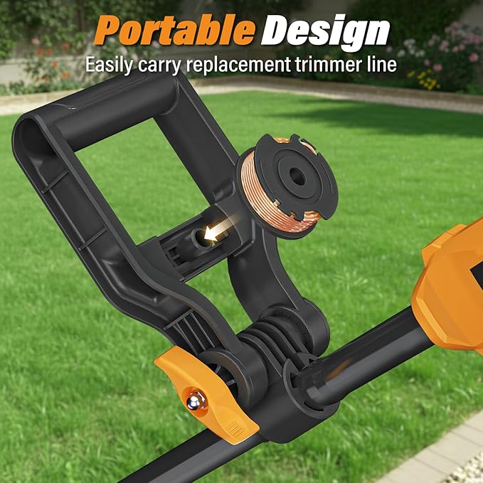 SEYVUM String Trimmer, 20V 12-inch Cordless Weed Trimmer with Auto Line Feed, 2 X 2.0Ah Battery Powered Lawn Edger with 8 Pcs Grass Cutter Spool Line, Orange