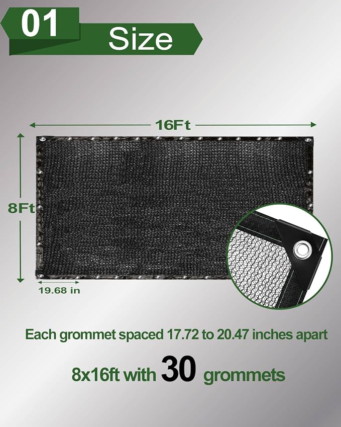 vensovo 30% Sunblock Shade Cloth Net Black Resistant - 8x16 Ft Garden Shade Mesh for Plant Cover, Greenhouse, Chicken Coop, Kennels, Tomatoes Plants