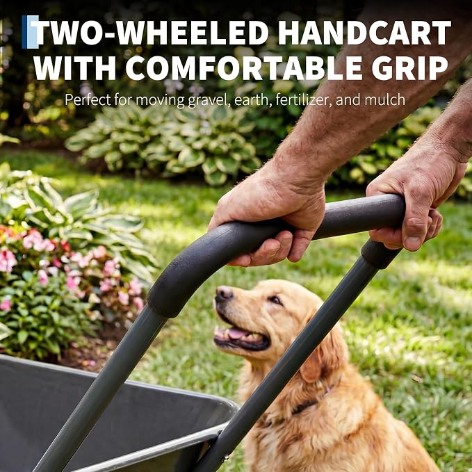 Garvee Wheelbarrow Garden Cart, Heavy Duty Home Utility, Dual-Wheel Home Garden Yard Utility Wheelbarrow Cart with Built-in Stand,(Grey)