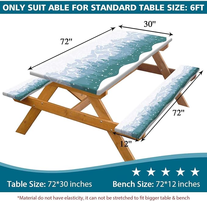 Picnic Table Cover with Bench Covers Waterproof Windproof Camping Tablecloth with Drawstring Bag, Outdoor Patio Camping Essentials, 72 Inch 3PCS, Green Blue