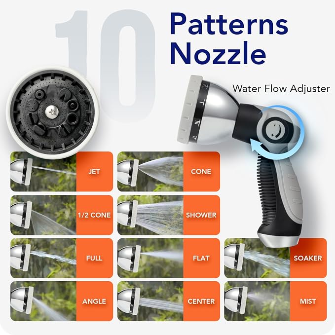 1/2" x 100+6 FT Heavy Duty Retractable Garden Hose Reel by HOZEREEL, Outdoor Garden Hose Reels - Self Retract Wall Mount Hose Reel Automatic Storage, Any Length Lock, 10 Pattern Nozzle Black