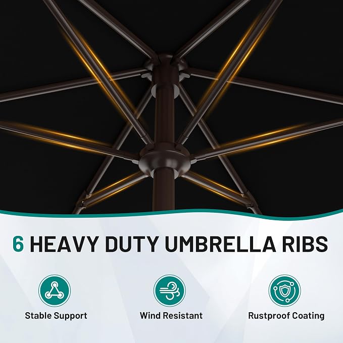 AreShark 7.5FT Patio Umbrella Table Market Umbrella w/Tilt and Crank, Heavy-Duty Outdoor Umbrellas for Pool, Deck, Garden and Backyard, Black