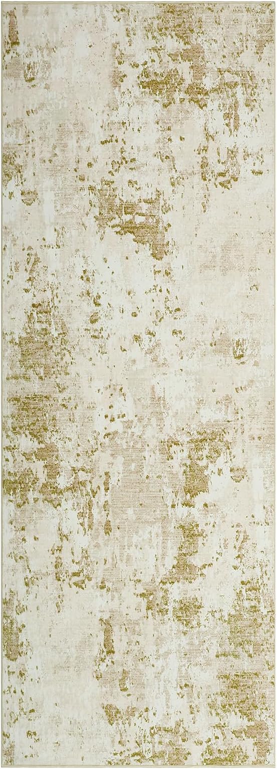 ROYHOME Modern Abstract 2x10 Runner Rug Washable Non Slip Stain Resistant Rug for Hallway Kitchen Bedroom Non Shedding Low Pile Indoor Floor Cover,Golden Grey