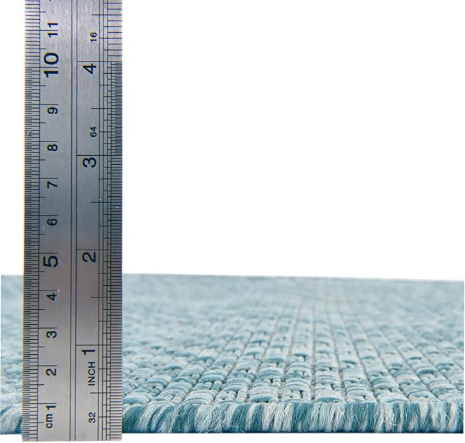 Unique Loom Collection Casual Transitional Solid Heathered Indoor/Outdoor Flatweave Area Rug (10' 8" Square, Aquamarine/Ivory)