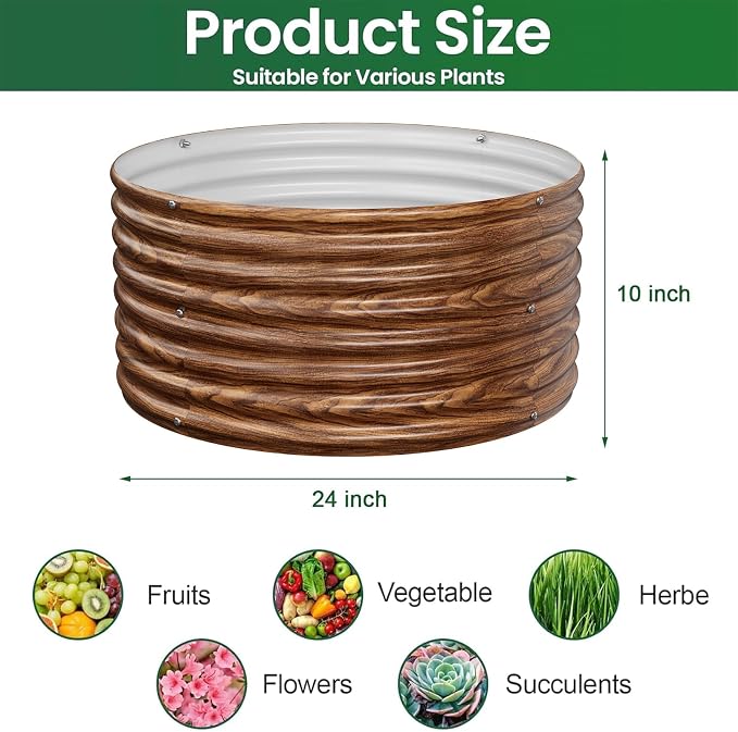 4 Pack Brown 2x2FT Round Corrugated Galvanized Steel Raised Garden Bed Outdoor, Metal Above Ground Garden Bed for Vegetables and Flowers, Raised Beds for Gardening-2x2FTx10Inch