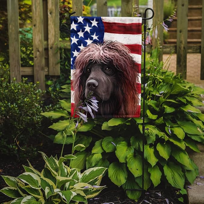 Caroline's Treasures CK6572GF Irish Water Spaniel American Flag Garden Flag Mailbox Flag Decorative Yard Flag Banner Outside Patio Artwork Yard Flower Beds, Garden Size, Multicolor