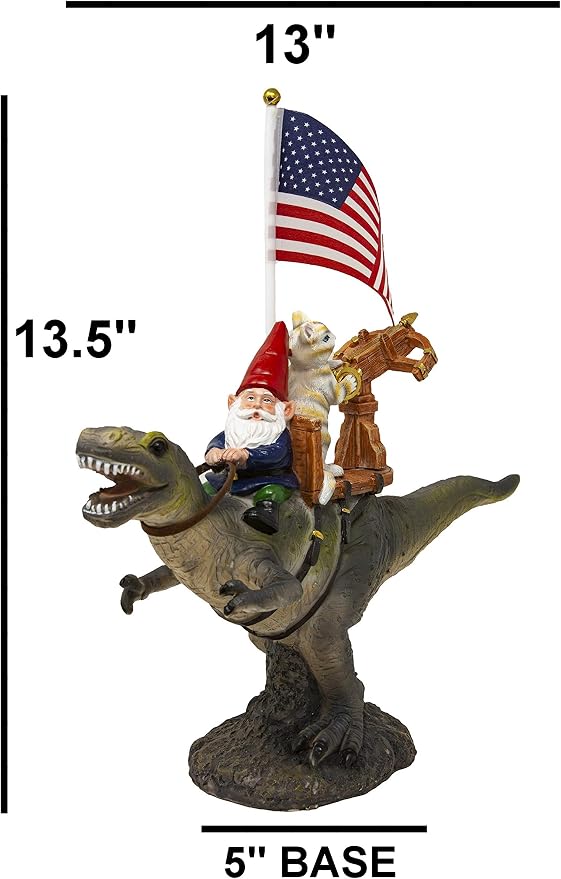 Funny Guy Mugs Garden Gnome Statue - T-Rex Fellowship - Indoor/Outdoor Garden Gnome Sculpture for Patio, Yard or Lawn - Funny Garden Statues