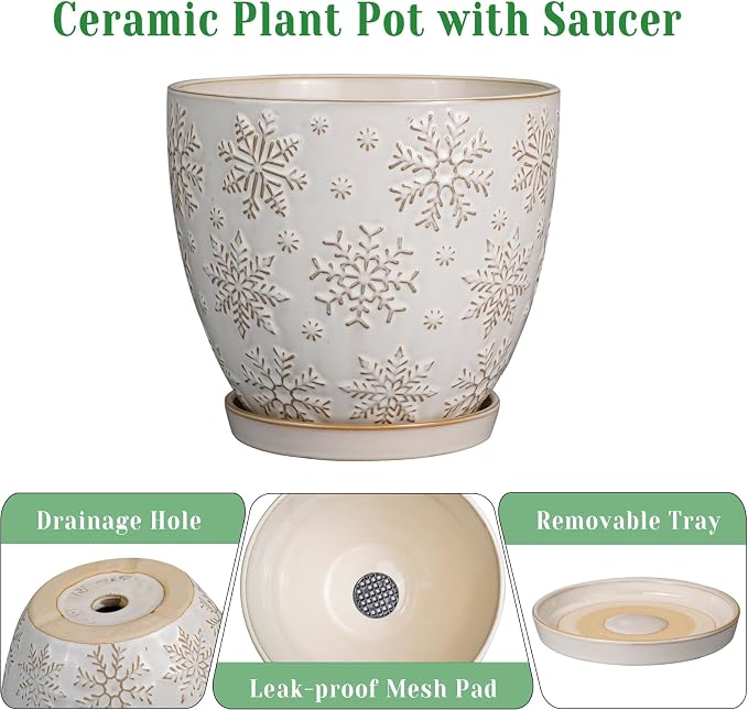 MPotTo Ceramic Planter 8 Inch Plant Pot with Drainage Hole and Saucer Ceramic Pots for Indoor Plants Outdoor Large Flower Pot for Home Decor White