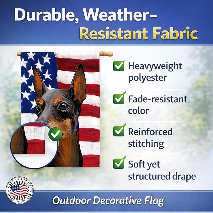 Caroline's Treasures CK6743CHF Toy Manchester Terrier American Flag House Flag Large Porch Sleeve Pole Decorative Outside Yard Banner Artwork Wall Hanging, Polyester, House Size, Multicolor