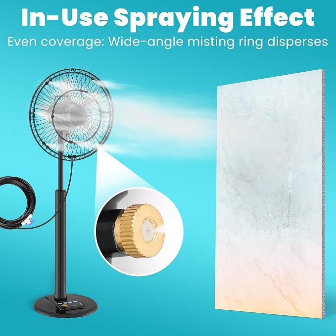 Fan Misting Kit for Cooling Outdoor, 27 FT Misting Hose with 8 brass nozzles for Cooling for Patio, Camping, BBQ, Pool & Garden Outdoor