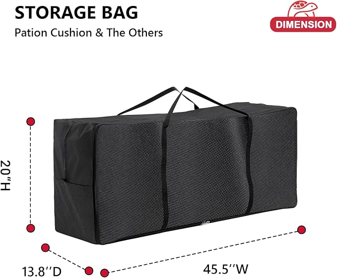 Turtle Life Cushion Storage Bag, Outdoor Patio Heavy Duty Storage Bag with Zipper and Handle, Black
