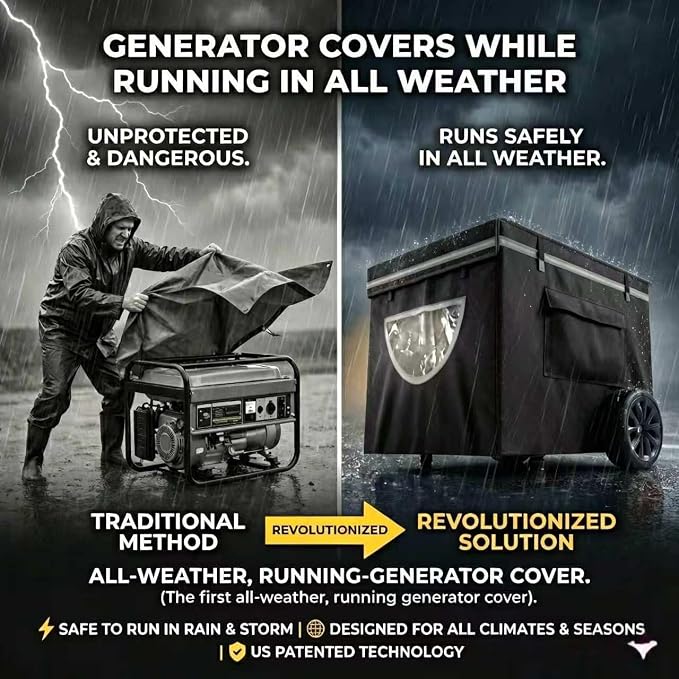 Generator Cover, Generator Covers While Running, 38 "L x 28" W x 27 "H Heavy Duty Waterproof Generator Cover for Outside, 900D+210 Double Layer Production, for 12000W+ Frame Type Generators,Black