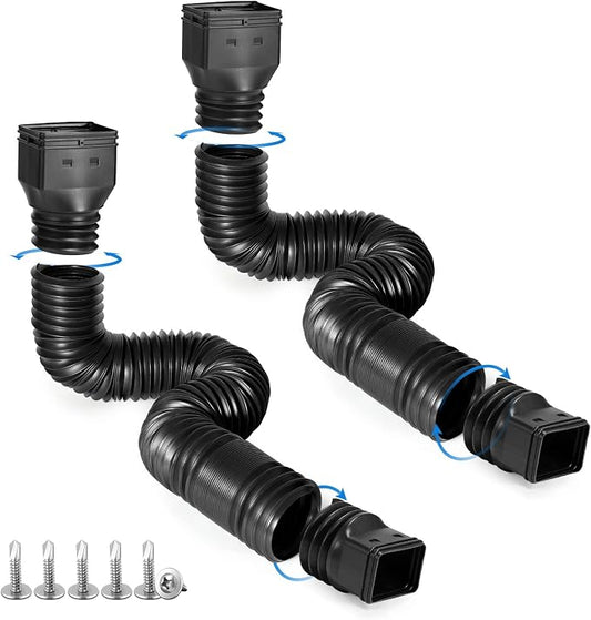 plusgutter Black-2pack Rain Gutter Downspout Extensions Flexible, Drain Downspout Extender,Down Spout Drain Extender, Gutter Connector Rainwater Drainage,Extendable from 21 to 68 Inches