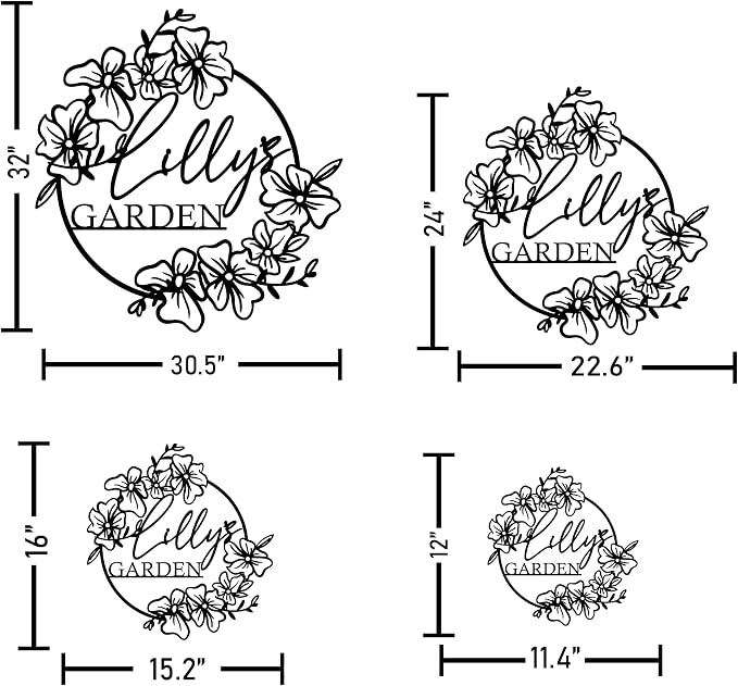 Your Name Metal Hanging Garden Sign, Flower Design Garden Art, Custom Garden Wall Art, Personalized Gift, Outdoor Custom Decor, Gardening Sign, Custom Name Sign, Unique Yard Art
