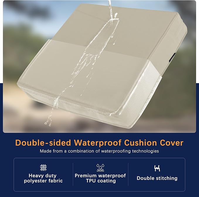 Favoyard Outdoor Seat Cushion Set 22 x 24 Inch Waterproof & Fade Resistant Patio Furniture Cushions with Removable Cover Deep Seat & Back Cushion with Tie Straps for Chair Sofa Couch