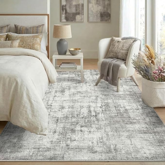 5x7 Area Rugs Washable Living Room Rug Non Slip Soft Carpets | Modern Abstract Indoor Floor Stain Resistant Carpet for Bedroom Dining Room Farmhouse Nursery Home Office Grey