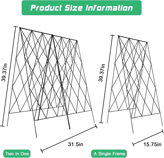 DoCred Cucumber Trellis, 39.4" H 2 Pack Metal Foldable Thickened A Frame Garden Trellis for Raised Bed Climbing Plants, Vegetables, Including Plant Support Clips, Twist Ties, Plastic Ties, Black