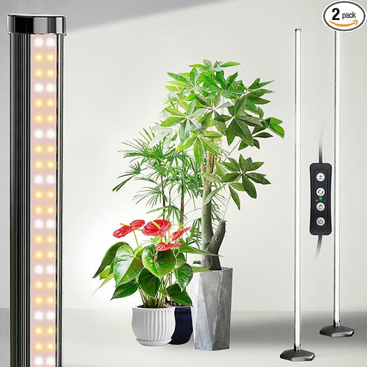 2 Pcs Grow Lights for Indoor Plants, 44W 384 Led Full Spectrum Plant Light, 5.4FT Adjustable Length Standing Grow Light with Timer/Six Leg Base for Greenhouse/Garden