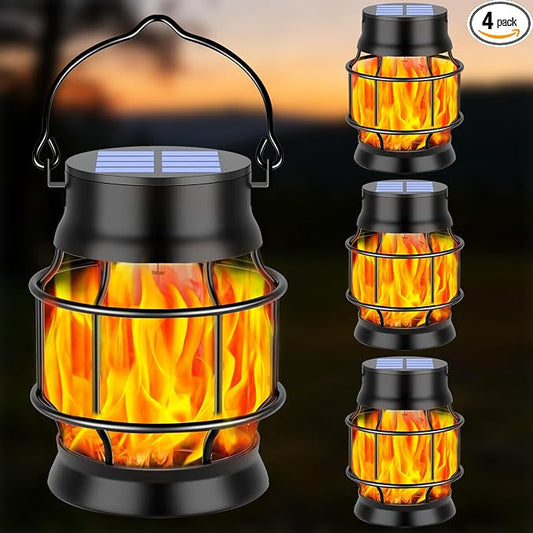 TomCare Solar Lanterns Flickering Flame Solar Lights Outdoor Waterproof Metal Hanging Lantern Lighting Solar Powered Lanterns for Decorative Outdoor Patio Porch Garden Lawn,4 Pack
