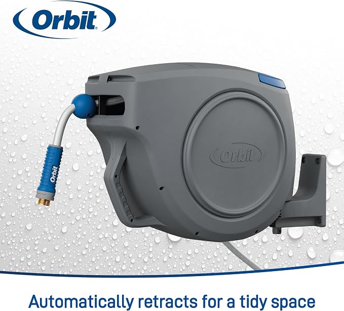 Orbit Auto-Retractable Garden Hose Reel - 100 ft x 5/8 in | Heavy-Duty, 180° Swivel Mount, 500 PSI Burst Strength - 28263