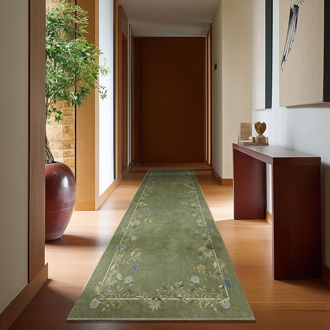 2x10 Washable Kitchen Runner Rug: Hallway Rug Non Slip Stain Resistant Low Pile Soft Indoor Long Floor Carpet Runners for Hallways Kitchen Entryway Laundry Room Bathroom Bedroom Living Room