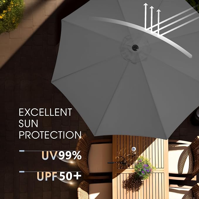wikiwiki 10FT Patio Umbrella with Base, Outdoor Umbrellas with Base Included, 8 Sturdy Ribs, Waterproof Fade Resistant POLYESTER DTY Canopy for Deck, Lawn, Garden, Backyard & Pool, Dark Gray