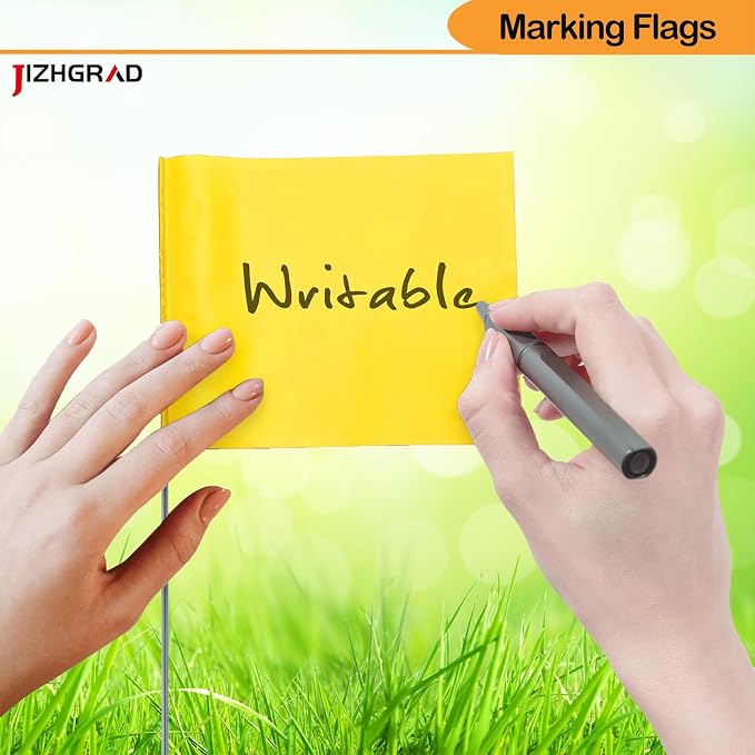 100Pack Yellow Marking Flags, JIZHGRAD 16x4x5 Inch Marker Flags Use for Yard & Lawn, Boundary & Dog Training, Survey & Landscape, Sprinkler & Surveyor, Garden & Construction, High Visibility, Sturdy, Versatile, UV & Weather Resistant