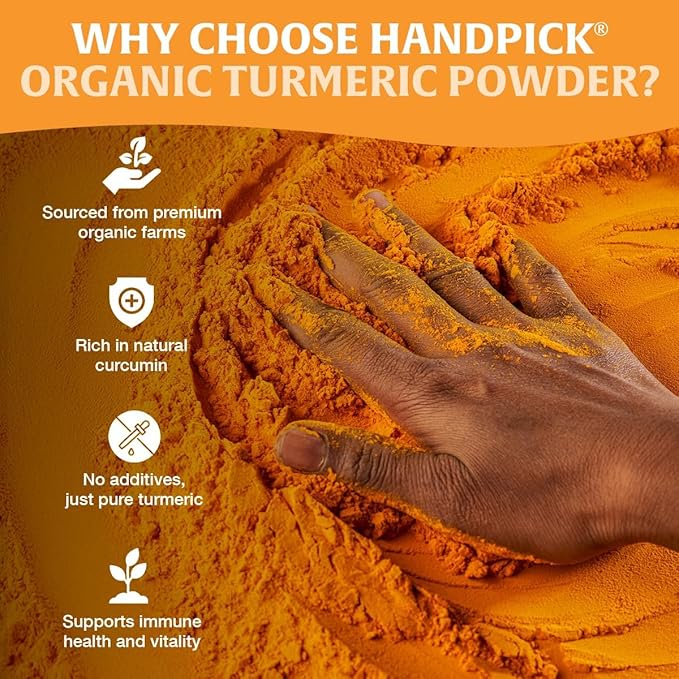 HANDPICK Organic Turmeric Powder with Curcumin (397g/14oz) | Authentic Indian Origin | Gluten Free | Made from Turmeric Root (Packaging may vary)