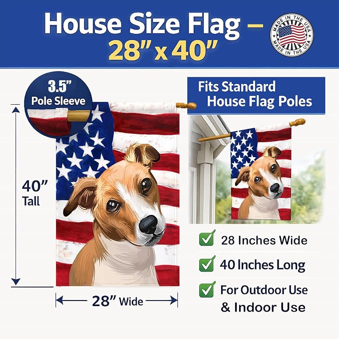 Caroline's Treasures CK6647CHF Plummer Terrier American Flag House Flag Large Porch Sleeve Pole Decorative Outside Yard Banner Artwork Wall Hanging, Polyester, House Size, Multicolor